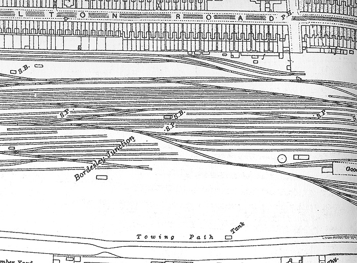 View of Bordesley Goods Yard to the East of Jenkins Street bridge showing the extensive sidings and Small Heath North Signal Box