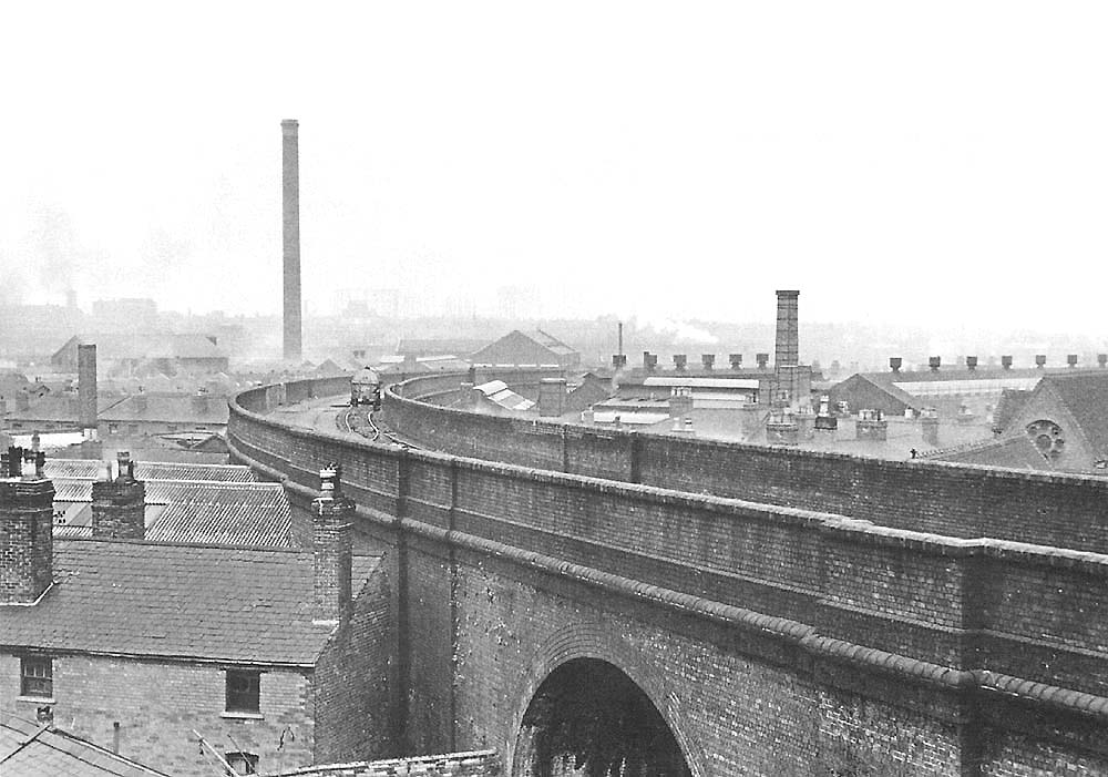 View of the 355 yards long Duddeston Viaduct originally built to connect the GWR's B&OJR line to the LNWR's Curzon Street station