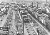 Close up of the arrival sidings on the left of Bordesley yard with a mix of wagons and vans in evidence