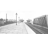 A 1929 view from the south end of Bordesley Station showing part of the bridge and the staggered platforms