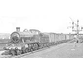 Ex-GWR 2-6-0 No 6319 passes through Bordesley station on a Type 4 down freight in July 1961