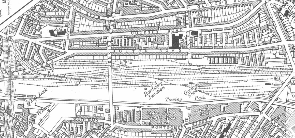 A 1921 Map of Bordesley showing Bordesley Junction, Exchange Sidings and the Broad Gauge Engine Shed
