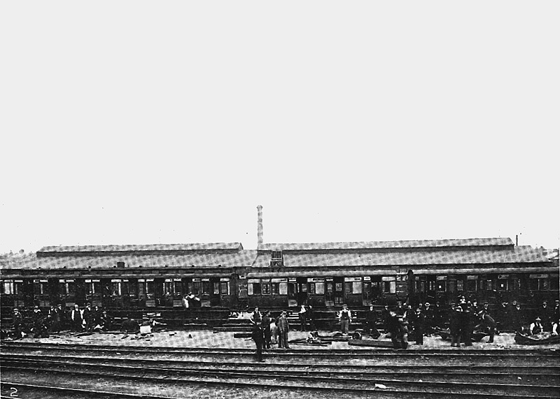 View of the ambulance team attending the staged accident with the former Bordesley shed seen in the background on 5th July 1908