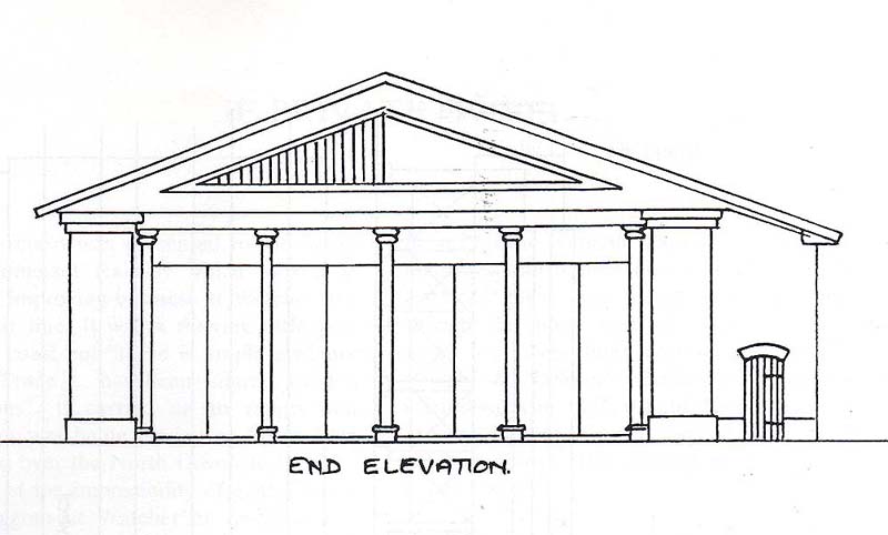 Schematic drawing showing the end elevation of the 1854 broad gauge Birmingham Engine House at Bordesley