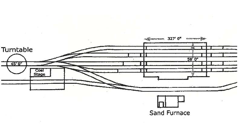 Schematic plan showing the GWR's broad gauge shed and servicing facilities at Bordesley circa 1882