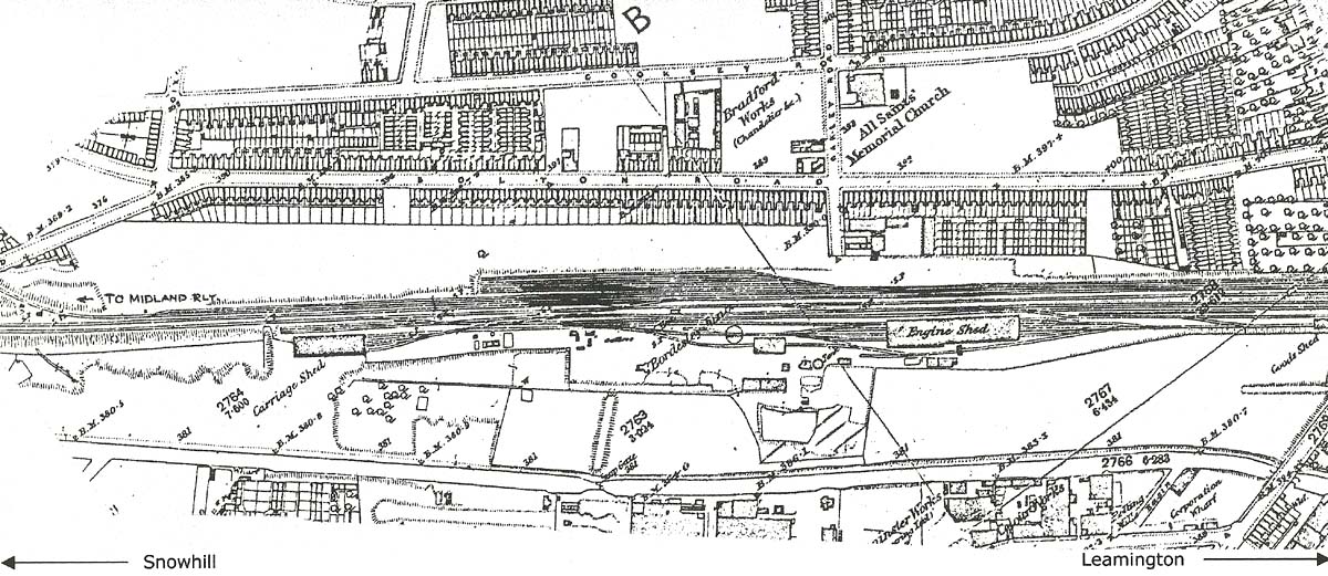 Ordnance Survey map showing the GWR's former broad gauge shed and servicing facilities at Bordesley in 1890