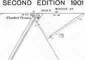 A 1900 Ordnance Survey map showing the single line railway and the gate keepers house at Chambers Crossing