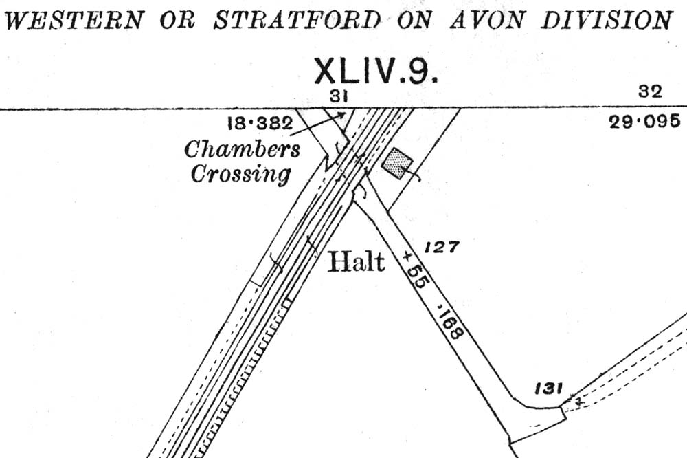 A 1913 Ordnance Survey map showing the keepers house and the two platforms erected in 1908 at Chambers Crossing Halt