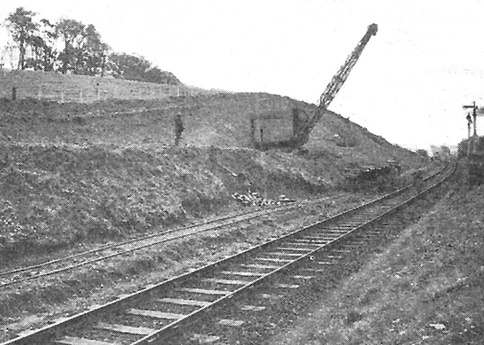View of one of the crawler cranes in action widening the line between Hatton and Bearley in early 1939