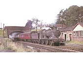 Ex-GWR 2251 class 0-6-0 No 3217 passing the old station at Claverdon on Tuesday 1st September 1964