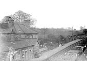 Claverdon station viewed from the road bridge at the turn of the century, with a goods engine shunting in the loop