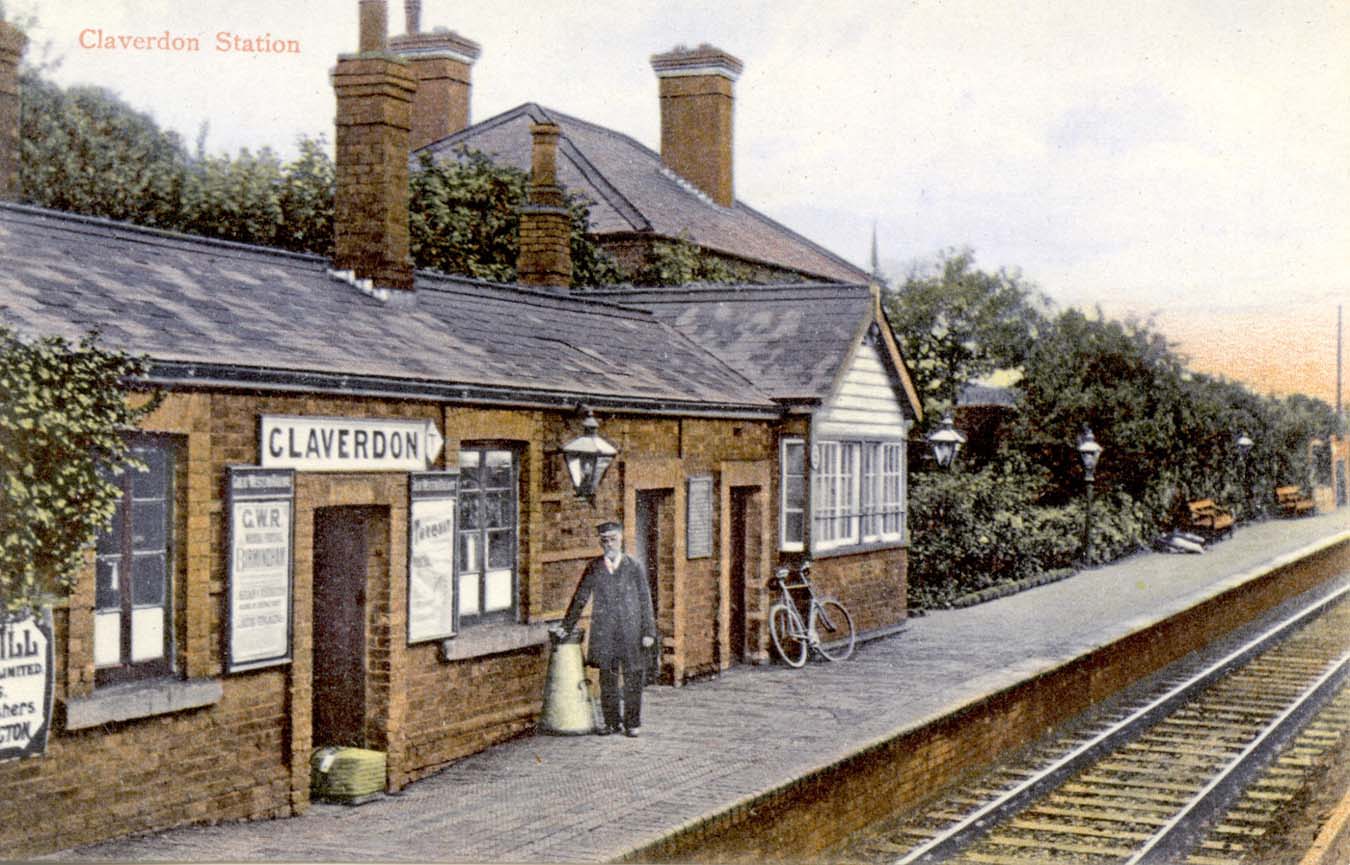 View of Claverdon station under GWR ownership with the Station master standing under one of the station oil lamps