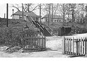 A view of the road-level buildings seen from the platform entrance of the old station on 24th April 1939