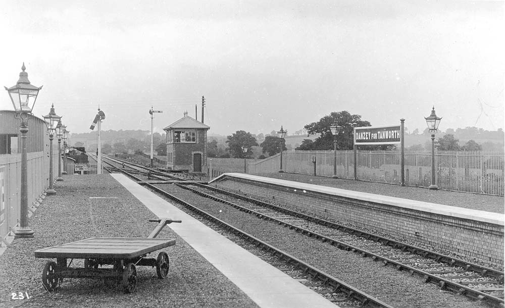 Looking towards Birmingham and the signal box shortly after the station was opened in 1908