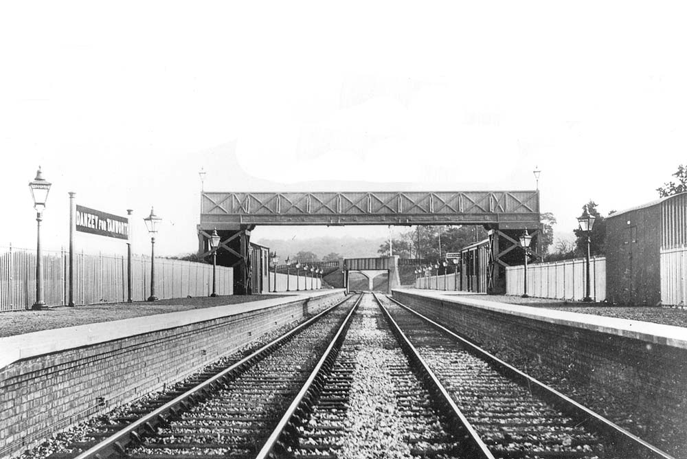 Looking towards Stratford upon Avon shortly after opening of the station in 1908 with Danzey Green Lane road bridge in the distance