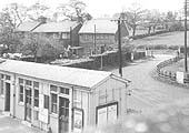 View from the passenger footbridge of the building on the station's up platform which accommodated the main station passenger facilities
