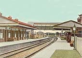 Looking south towards Stratford upon Avon with the goods yard on the left and the signal box on the right