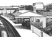 Close up showing the water tower and the up platform's passenger facilities which unusually duplicated the facilities on the down platform