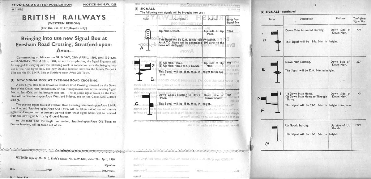 BR Signalling Notice No 4208 issued to identify the changes taking place south of Stratford on 24th-25th April 1960