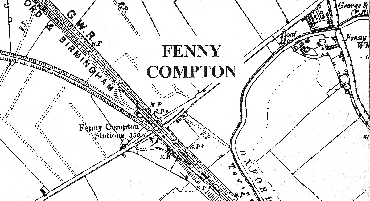 A 1936 OS map showing the layout and relationship of the GWR and SMJ Fenny Compton stations to each other