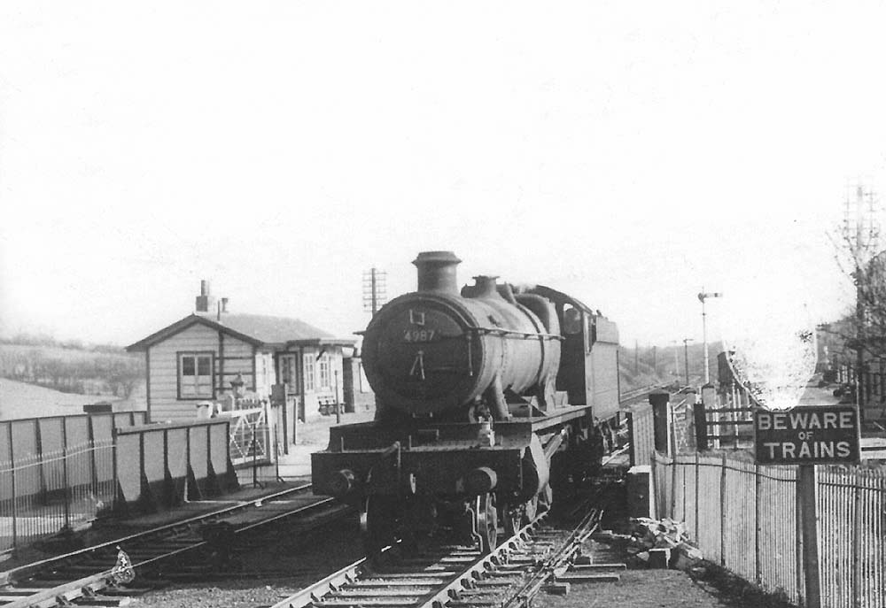 Ex-GWR Hall Class 4-6-0 No 4987 'Brockley Hall' runs light engine towards Leamington on 15th March 1952