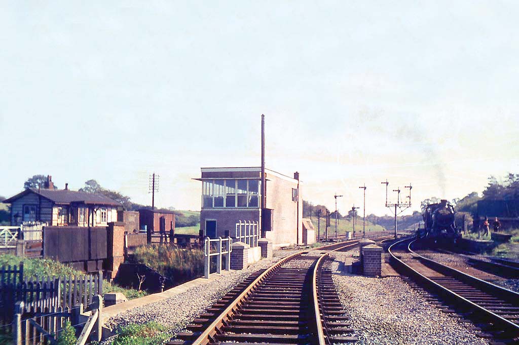 A view from the West of the British Railway's built signal box seen on 12th October 1963 from the former SMJ Stratford upon Avon branch