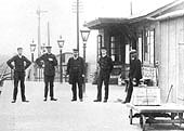Close up showing some of Fenny Compton station's staff standing in line posed for the photographer