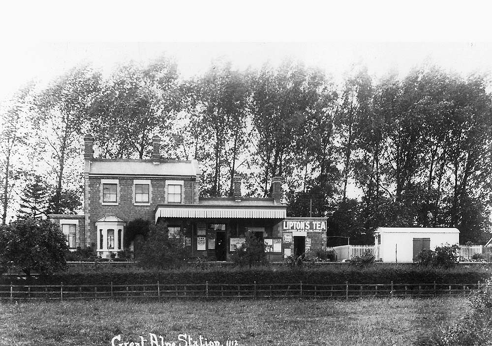 An early picture of Great Alne Station shortly after the first corrugated iron goods shed was erected