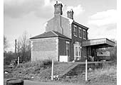 View of the long closed railway station at Great Alne now undergoing private restoration in 1959