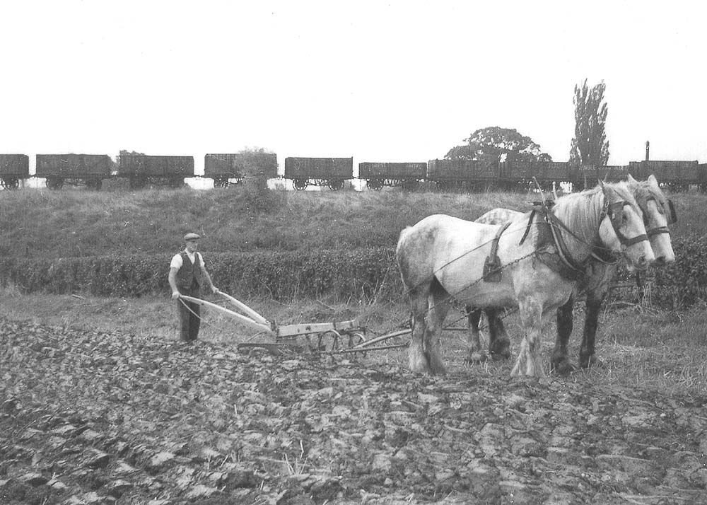 View of Alcester branch being used to store crippled PO collieryand coal trader wagons during World War Two near Kinwarton