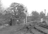 Close up showing the gangers hut at the Bearley end of the yard and the up distance signal protecting Spencer�s level crossing