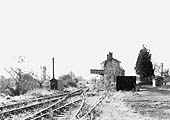 View of the overgrown trackwork and abandoned Great Alne Station viewed from the goods yard in 1947