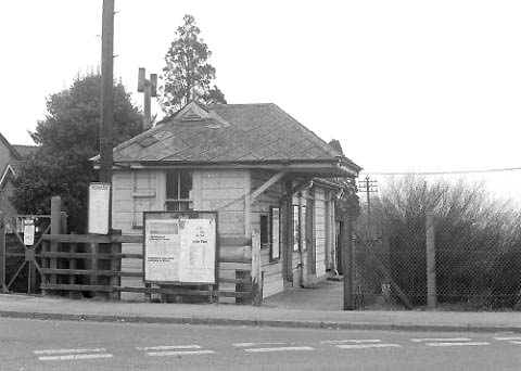 A view of the gable end of Grimes Hill & Wythall Platform's road side booking office circa late 1950s or early 1960s