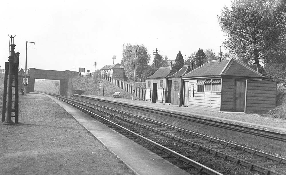 Looking towards Stratford upon Avon showing the additional building erected on the up platform and the booking office on Norton Road