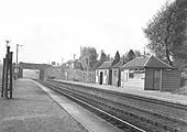 Looking towards Stratford upon Avon showing the additional building erected on the up platform and the booking office on Norton Road