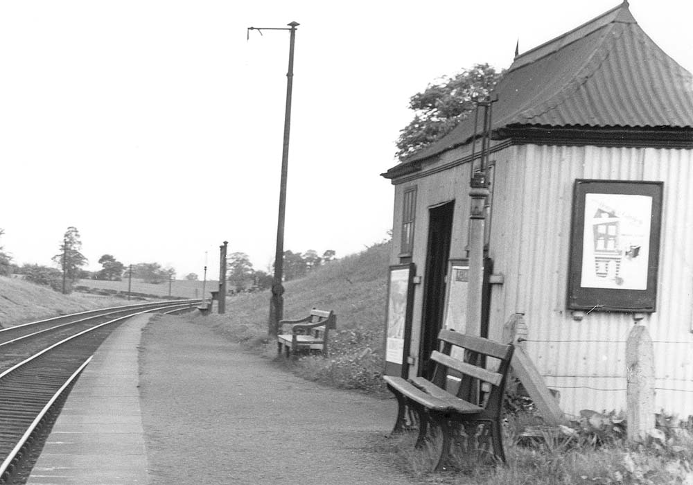 Close up showing the Pagoda passenger waiting room on the down platform viewed from the Birmingham end of the station