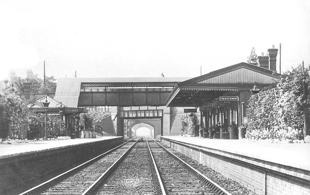 View of Hall Green station looking towards Stratford upon Avon from the Birmingham end of the station with the up platform on the right