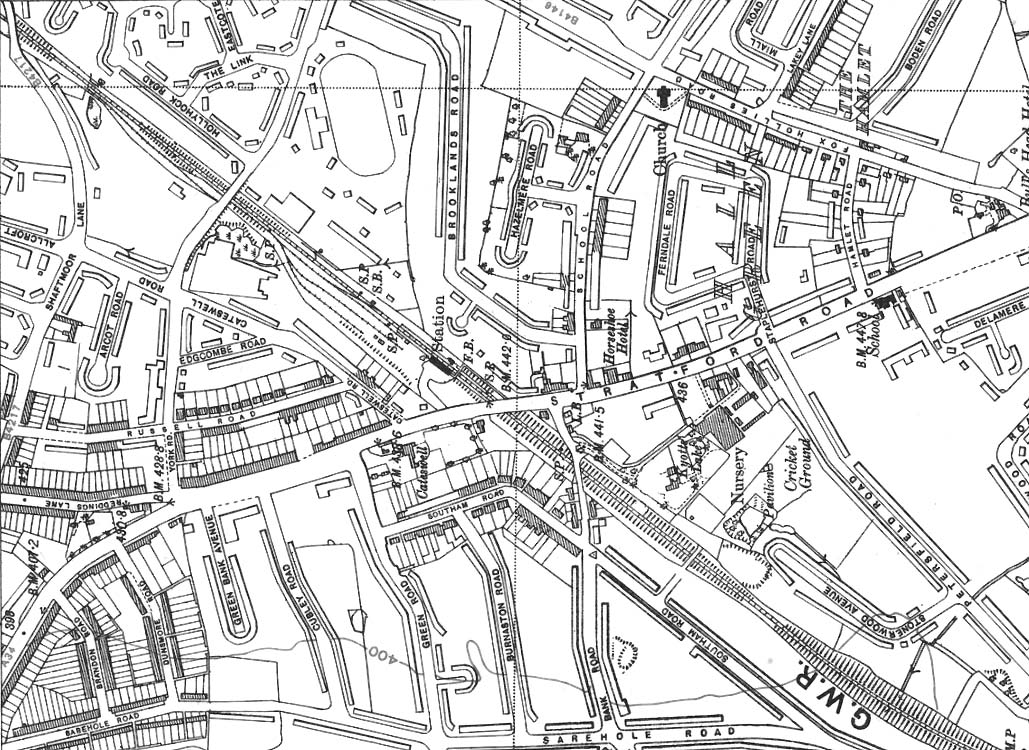 A 1938 Ordnance Survey map showing the 'contractors sidings' are still evident at Hall Green station