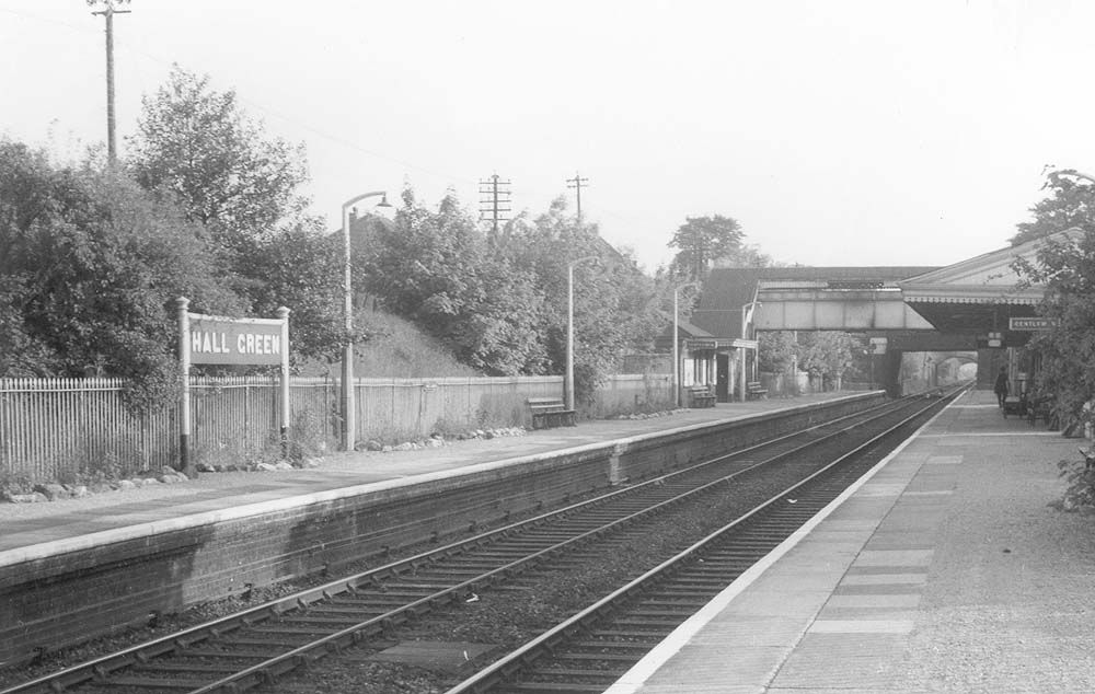 A 1960s view of the station seen from the north end of the up platform showing the replacement concrete lampposts