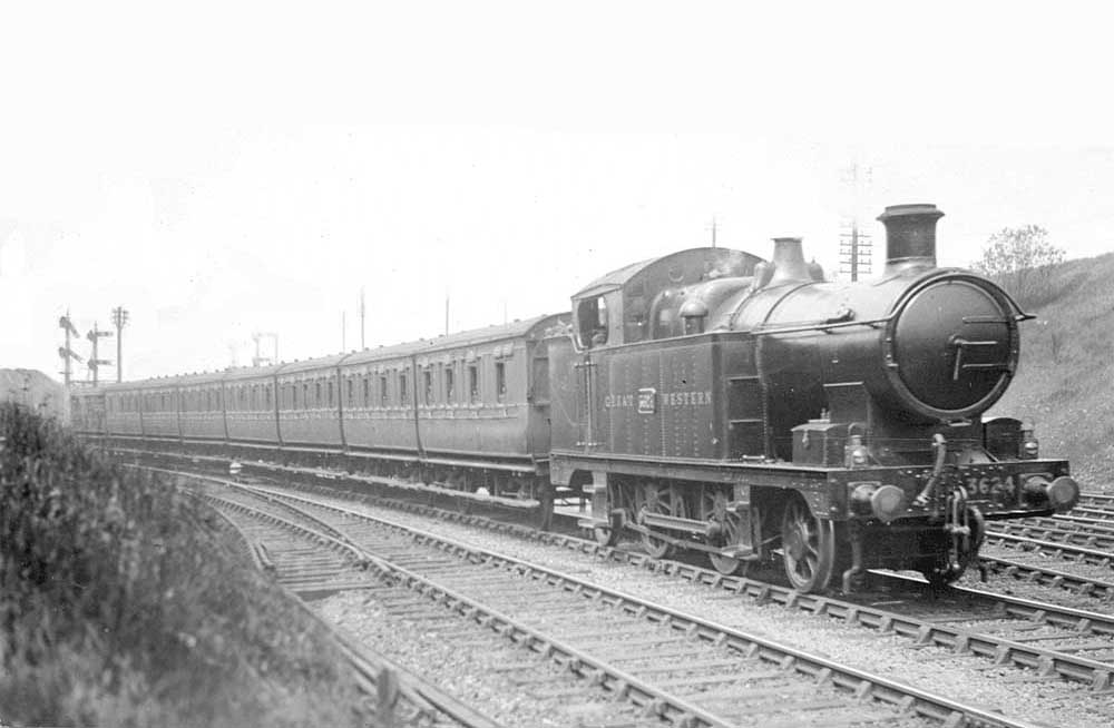 GWR 36xx Class 2-4-2T No 3624 is seen on an up Stourbridge to Snow Hill service comprising four-wheel coaching stock