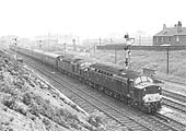 A pair of British Railways Class 40 locomotives, D235 and D216 'Campania' are seen passing Handsworth junction on 30th May 1965