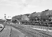 Ex-LMS 8F 2-8-0 No 48312 is seen running tender first through Handsworth and Smethwick station