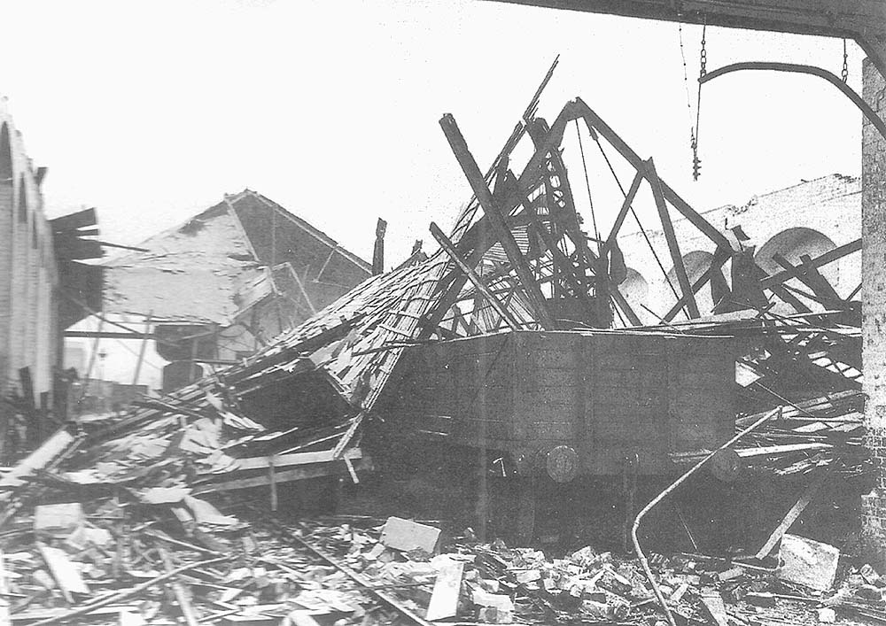 An official photograph of Handsworth & Smethwick Goods shed on the morning after the night raid of 11th to 12th December 1940