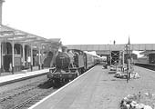 Ex-GWR 2-6-2T Prairie No 6105 arrives at Handsworth & Smethwick station at the head of a down local service to Wolverhampton Low Level