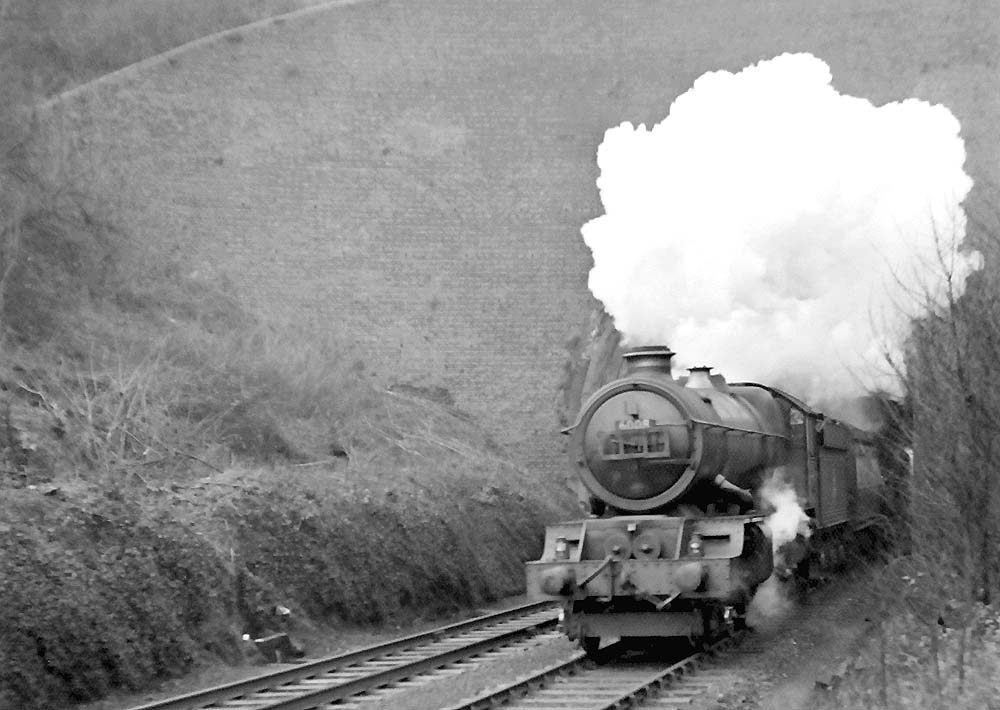 Ex-GWR 4-6-0 No 6008 'King James II' emeges from the West end of Harbury tunnel on 9th February 1952