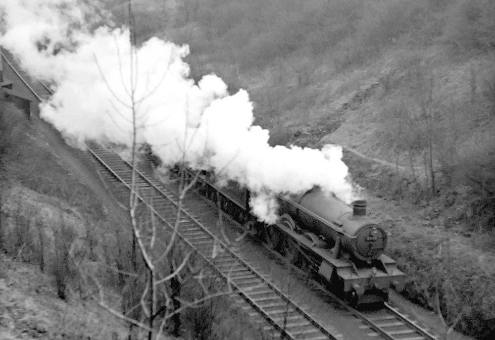 Another ex-GWR 4-6-0 Hall Class locomotive approaches Harbury tunnel on 9th February 1952