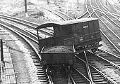 Close up of the derailed brakevan, a 20ton brakevan to diagram AA13, constructed between 1913 and 1918