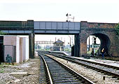 Looking towards Warwick beneath Station Road bridge showing the building housing the new signalling equipment