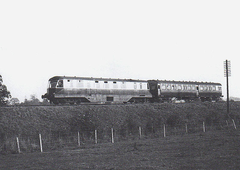 GWR Railcar No 29 complete with a trailing coach on a Leamington to Stratford on Avon service circa 1942