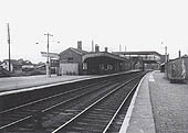 Looking towards Birmingham from the Warwick end of Hatton station's up platform in 1956